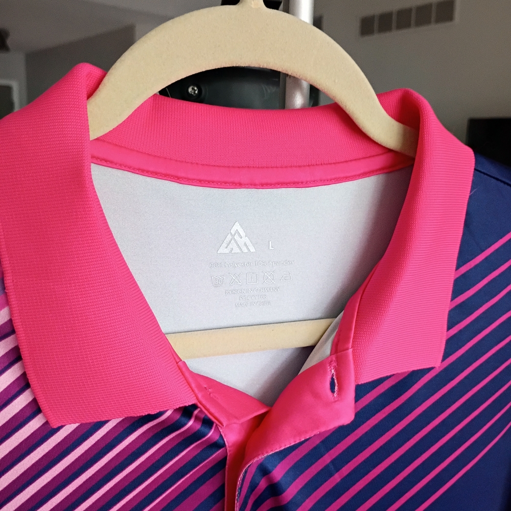 Men's Performance Golf Polo Shirt - Navy & Hot Pink - Picture 3 of 6
